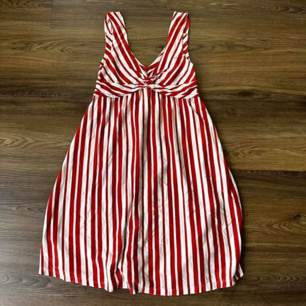 Red and White Striped Sleeveless Dress
